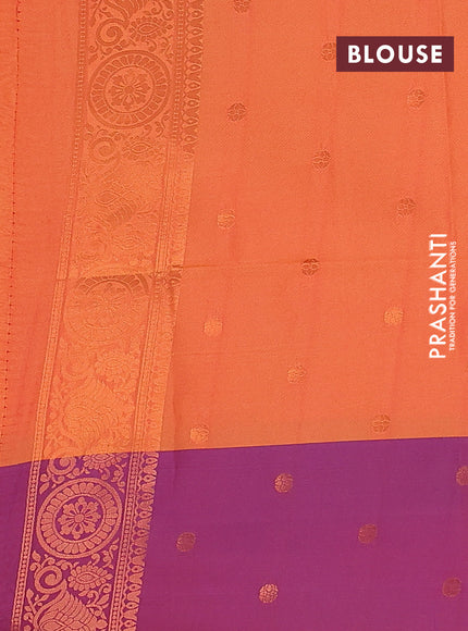 Semi soft silk saree dual shade of orange and purple shade with floral zari woven buttas and zari woven border