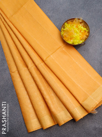 Munga jacquard saree mango yellow with allover geometric zari weaves & sequin work pallu and zari woven border