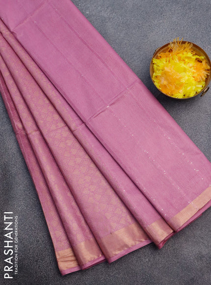 Munga jacquard saree mild peach pink with allover geometric zari weaves & sequin work pallu and zari woven border