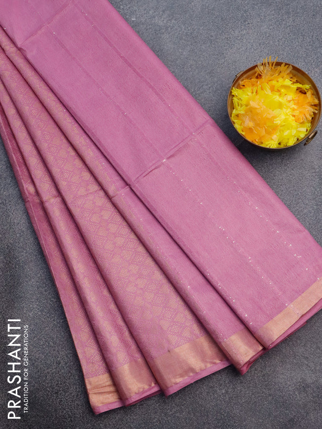 Munga jacquard saree mild peach pink with allover geometric zari weaves & sequin work pallu and zari woven border