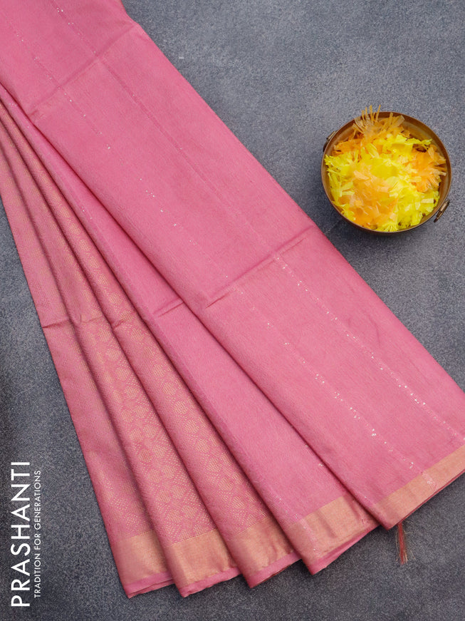 Munga jacquard saree pink with allover geometric zari weaves & sequin work pallu and zari woven border