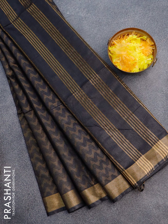 Munga jacquard saree black with allover zig zag zari weaves and zari woven border