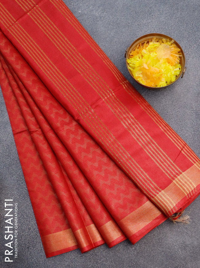 Munga jacquard saree red with allover zig zag zari weaves and zari woven border