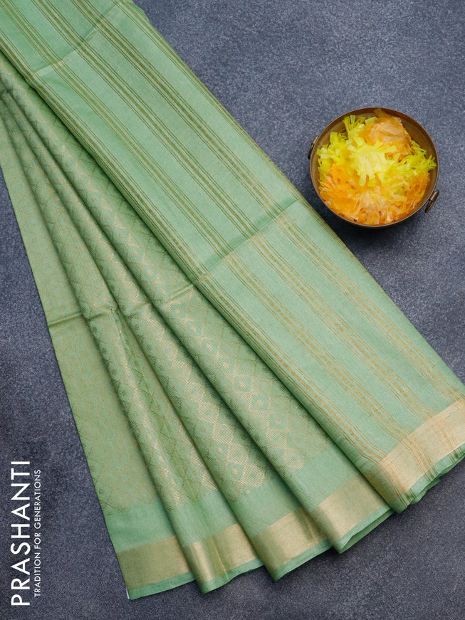 Munga jacquard saree light green with allover zari weaves and zari woven border