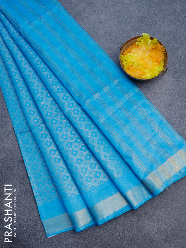 Munga jacquard saree light blue with allover zari weaves and zari woven border