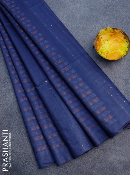 Munga jacquard saree dark blue with allover zari weaves and sequin work pallu