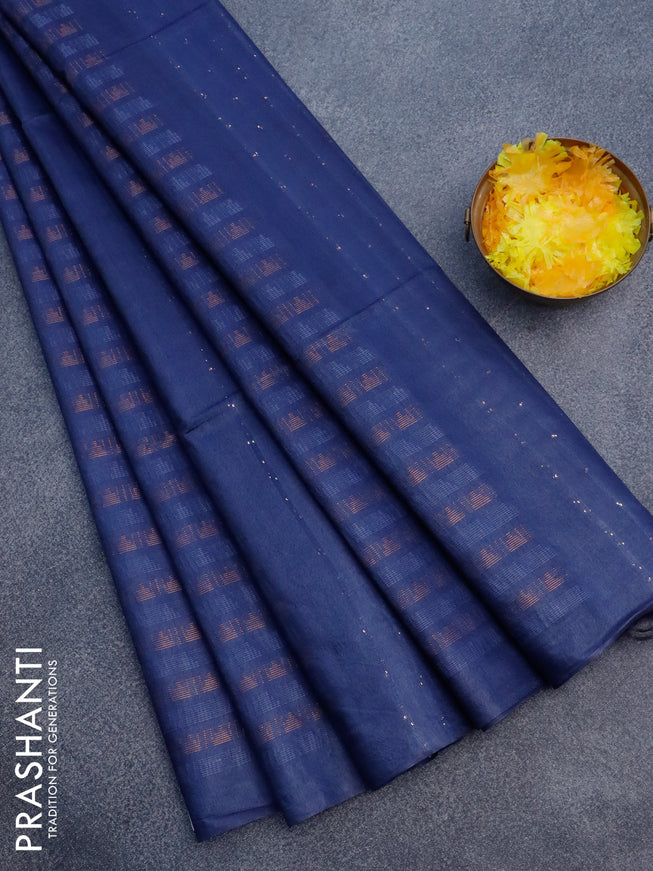 Munga jacquard saree dark blue with allover zari weaves and sequin work pallu