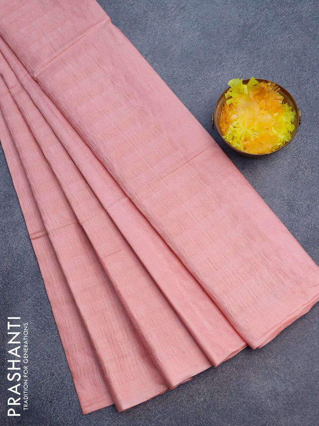 Munga jacquard saree peach pink with allover zari weaves and sequin work pallu