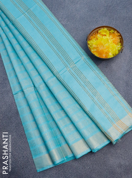 Munga jacquard saree teal blue shade with allover geometric zari weaves and zari woven border