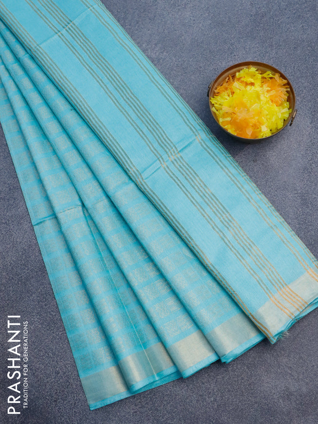 Munga jacquard saree teal blue shade with allover geometric zari weaves and zari woven border