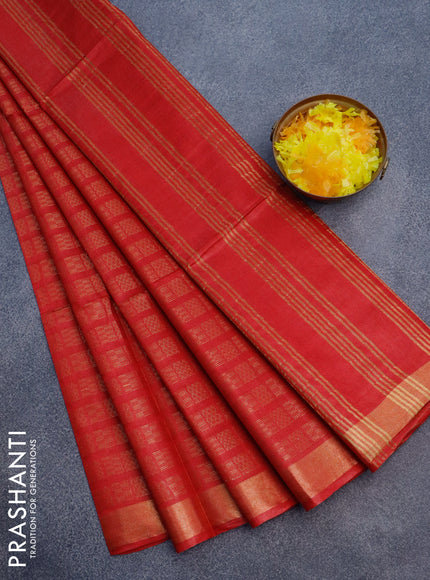 Munga jacquard saree red with allover geometric zari weaves and zari woven border