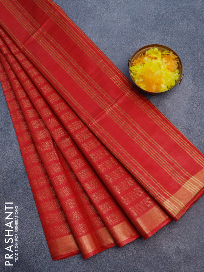 Munga jacquard saree red with allover geometric zari weaves and zari woven border