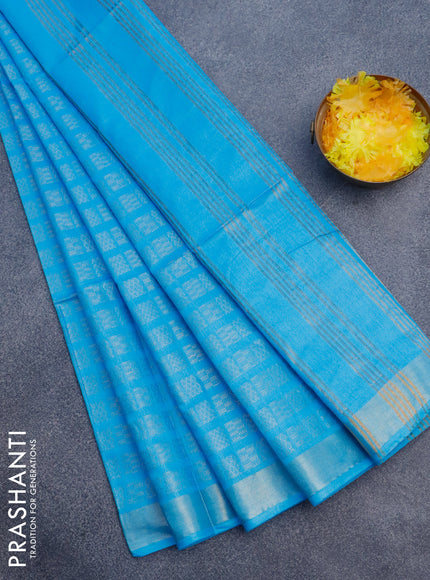 Munga jacquard saree light blue with allover geometric zari weaves and zari woven border