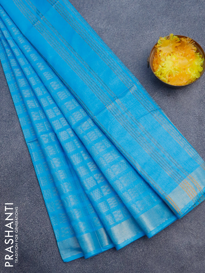 Munga jacquard saree light blue with allover geometric zari weaves and zari woven border