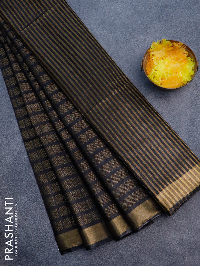 Munga jacquard saree black with allover geometric zari weaves and zari woven border