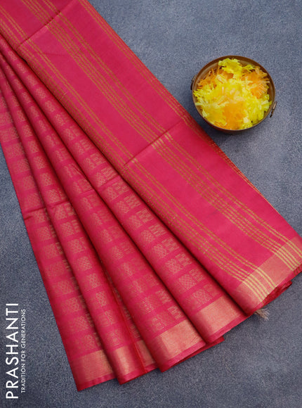 Munga jacquard saree dark pink with allover geometric zari weaves and zari woven border