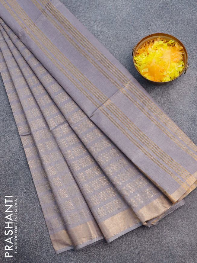 Munga jacquard saree grey with allover geometric zari weaves and zari woven border