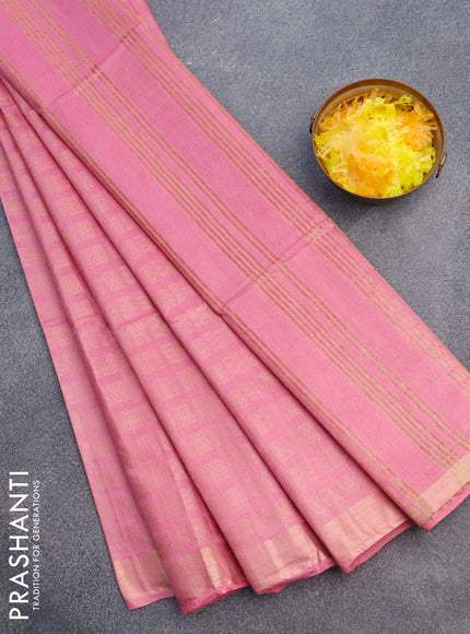 Munga jacquard saree lotus pink with allover geometric zari weaves and zari woven border