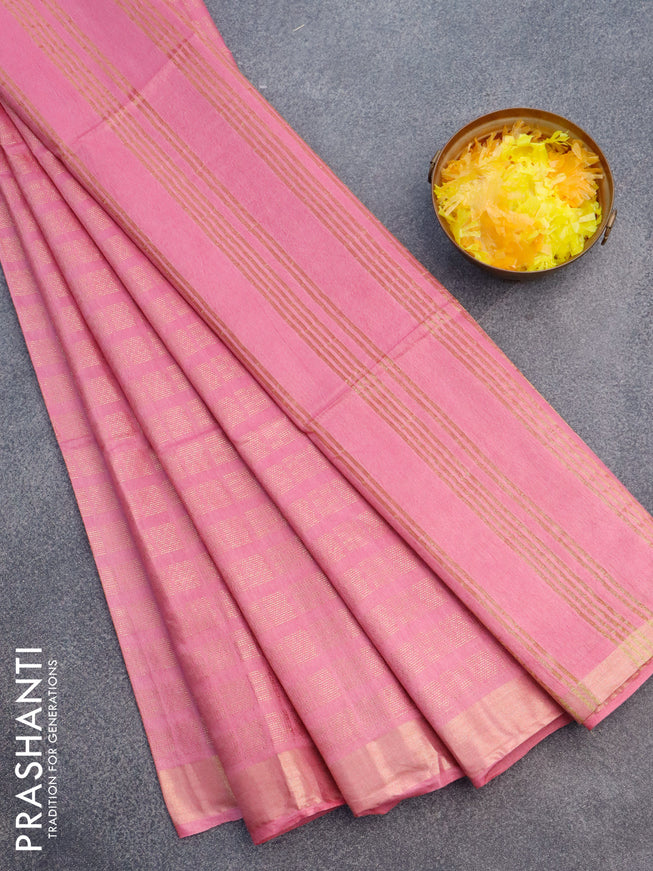 Munga jacquard saree lotus pink with allover geometric zari weaves and zari woven border