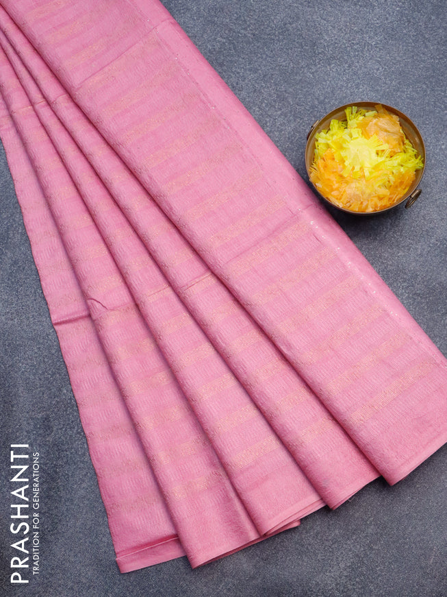 Munga jacquard saree light pink with allover copper zari weaves and sequin work pallu