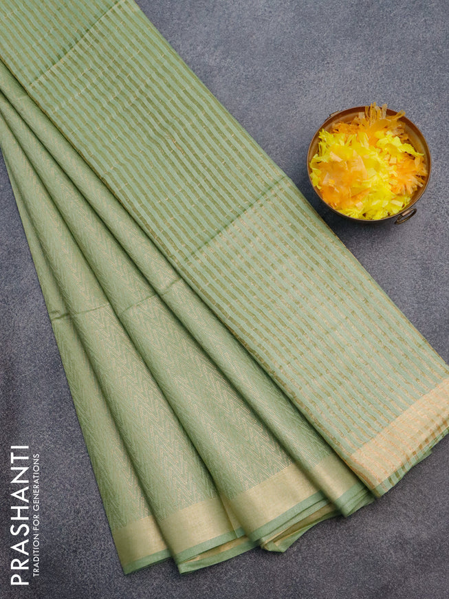 Munga jacquard saree pastel green with allover zari weaves and sequin work pallu