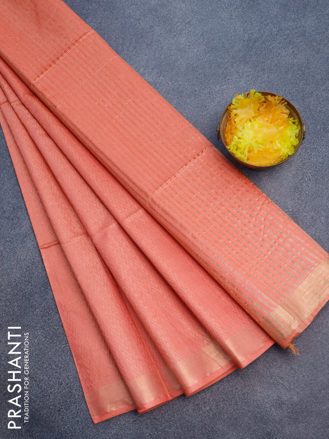 Munga jacquard saree peach shade with allover zari weaves and sequin work pallu