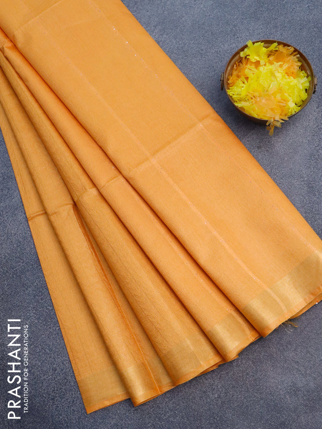 Munga jacquard saree mango yellow with allover zari weaves and sequin work pallu