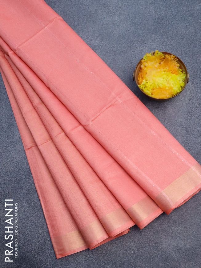 Munga jacquard saree peach shade with allover zari weaves and sequin work pallu