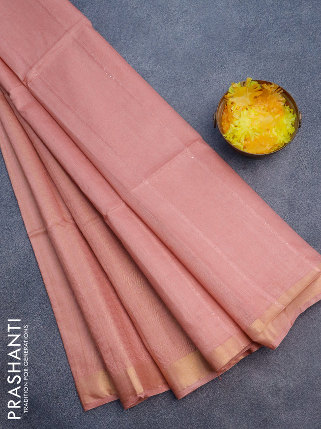 Munga jacquard saree peach shade with allover zari weaves and sequin work pallu