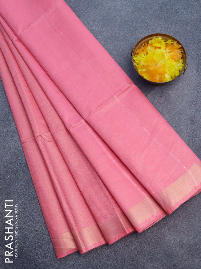 Munga jacquard saree light pink with allover zari weaves and sequin work pallu