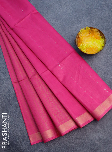 Munga jacquard saree dark pink with allover zari weaves and sequin work pallu