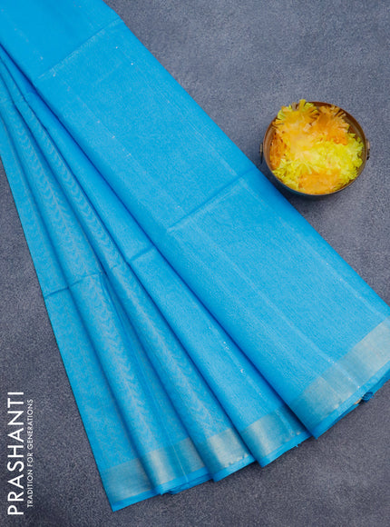 Munga jacquard saree cs blue with allover zari weaves and sequin work pallu