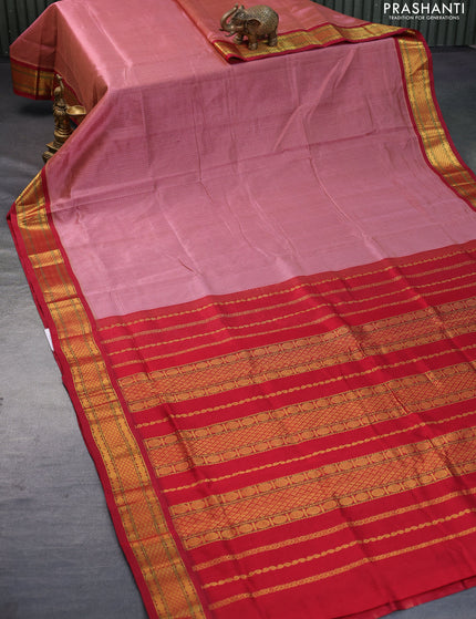 Silk cotton saree pastel pink and maroon with allover checked pattern and zari woven korvai border