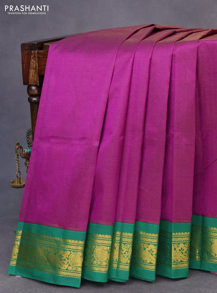 Silk cotton saree purple and green with allover vairaosi pattern and zari woven korvai border