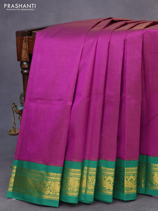 Silk cotton saree purple and green with allover vairaosi pattern and zari woven korvai border