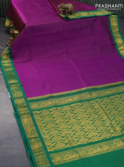 Silk cotton saree purple and green with allover vairaosi pattern and zari woven korvai border