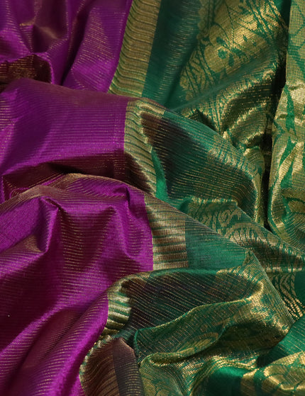 Silk cotton saree purple and green with allover vairaosi pattern and zari woven korvai border