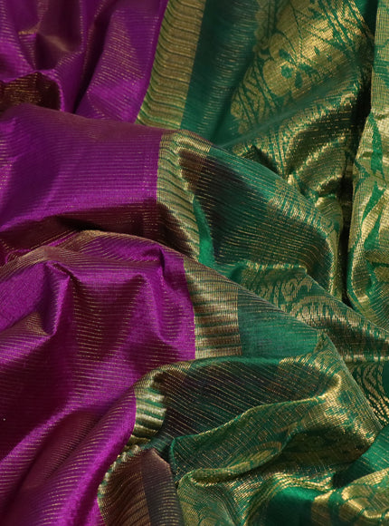 Silk cotton saree purple and green with allover vairaosi pattern and zari woven korvai border