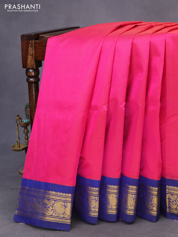 Silk cotton saree pink and blue with allover vairaosi pattern and zari woven korvai border