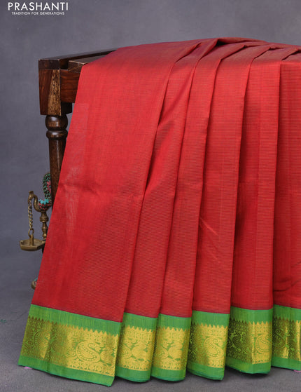 Silk cotton saree maroon and light green with allover vairaosi pattern and zari woven korvai border