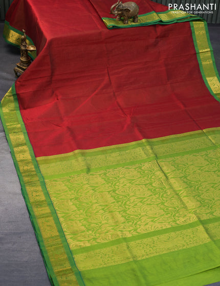 Silk cotton saree maroon and light green with allover vairaosi pattern and zari woven korvai border