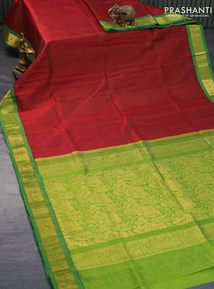 Silk cotton saree maroon and light green with allover vairaosi pattern and zari woven korvai border