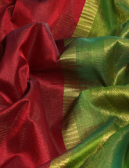 Silk cotton saree maroon and light green with allover vairaosi pattern and zari woven korvai border