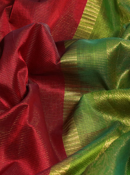 Silk cotton saree maroon and light green with allover vairaosi pattern and zari woven korvai border