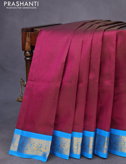 Silk cotton saree purple and cs blue with allover vairaosi pattern and zari woven korvai border