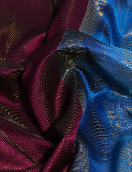 Silk cotton saree purple and cs blue with allover vairaosi pattern and zari woven korvai border