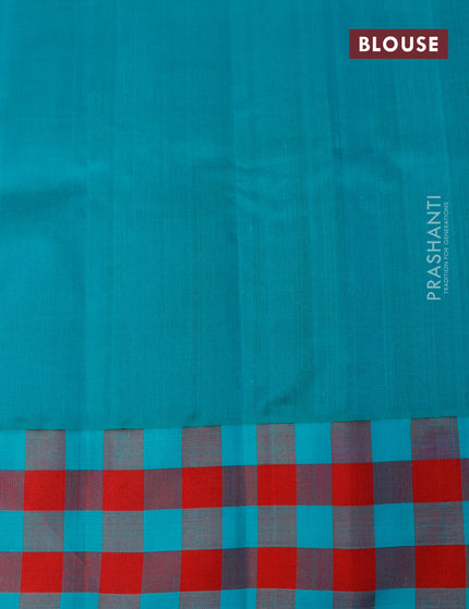 Kuppadam silk cotton saree maroon and teal green shade with thread & zari zari woven buttas and checked border