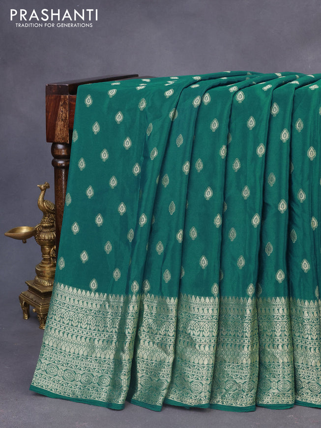 Semi crepe saree peacock green with thread woven buttas and thread woven border