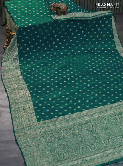 Semi crepe saree peacock green with thread woven buttas and thread woven border