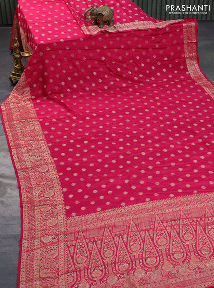 Semi crepe saree pink with thread woven buttas and thread woven border